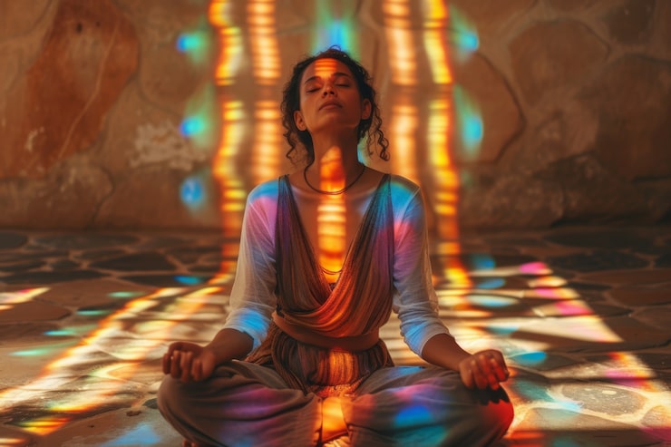 Meditierende Person im Licht